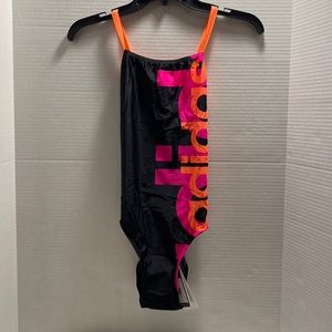 Adidas swimsuit, size 28 (US), black/orange/pink